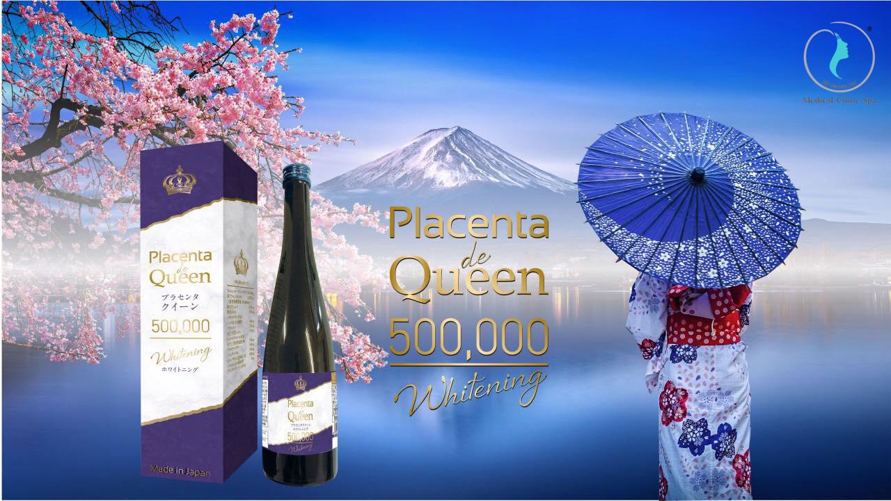 Nước uống trẻ hóa da trắng sáng Placenta de Queen 500.000mg Whitening Nhật Bản