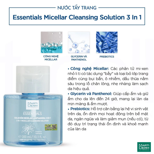 Tẩy trang làm sạch sâu Martiderm Essentials Micellar Cleansing Solution 3 In 1 - Hình ảnh 2