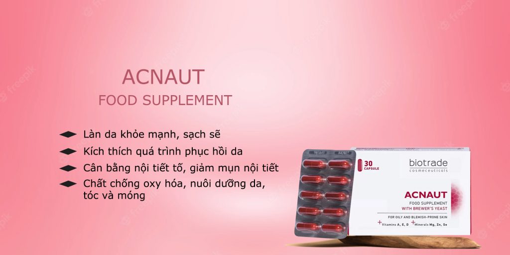 Viên uống ngừa mụn, kiềm dầu Biotrade Acnaut Food Supplement