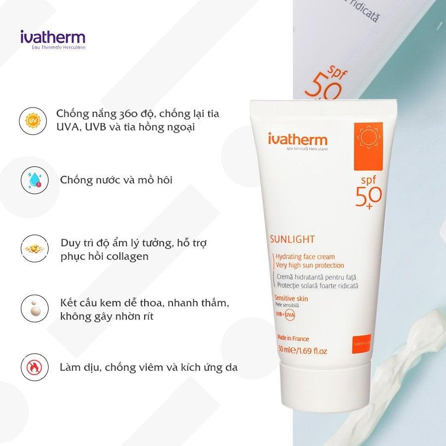 Công dụng của kem chống nắng dưỡng ẩm Ivatherm Sunlight Hydrating Face Cream SPF 50+