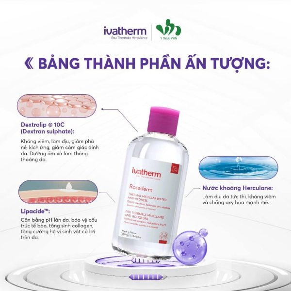 Tẩy trang cho da giãn mao mạch, nhạy cảm Ivatherm Rosederm Anti Redness Micellar Lotion - Hình ảnh 4