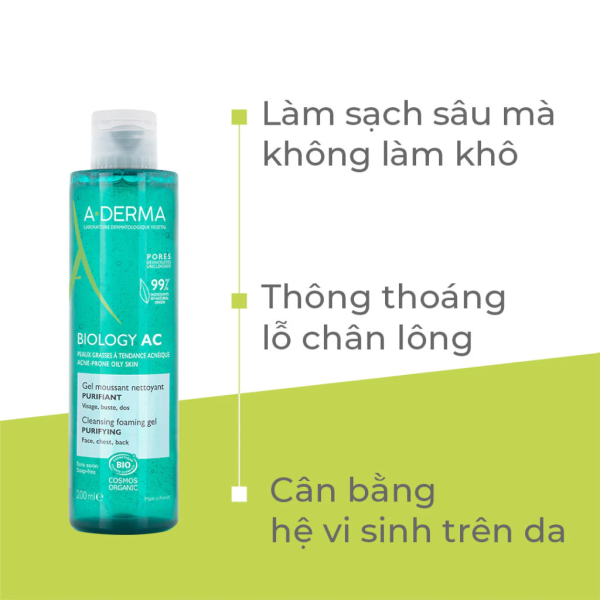 Sữa rửa mặt cho da dầu, mụn và nhạy cảm A-Derma Phys-AC Purifying Foaming Gel - Hình ảnh 4