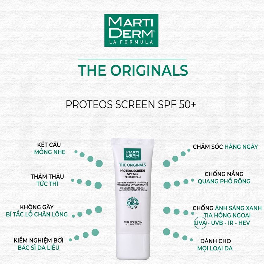 Kem chống nắng MartiDerm The Originals Proteos Screen SPF50+ Fluid Cream