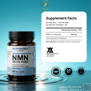 Thực phẩm bổ sung Nicotinamide Mononucleotide AlphaCell Labs NMN 500mg 99.5%