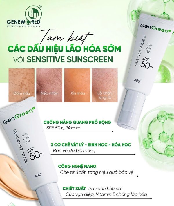Kem chống nắng tạo lớp nền sáng Geneworld GenGreen Sensitive Sunscreen SPF50+ PA+++ - Hình ảnh 5