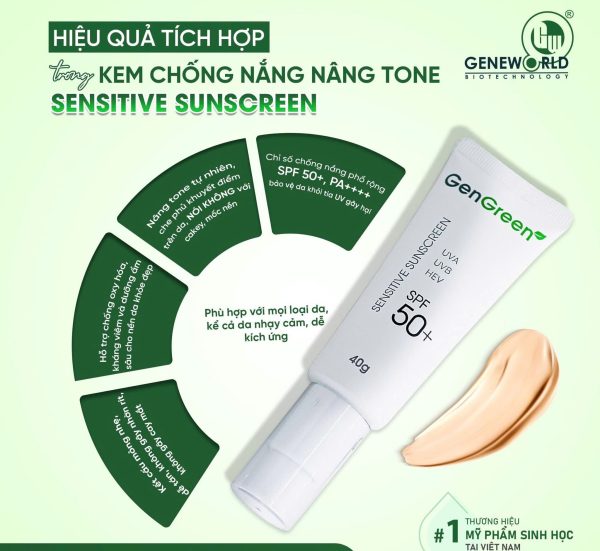 Kem chống nắng tạo lớp nền sáng Geneworld GenGreen Sensitive Sunscreen SPF50+ PA+++ - Hình ảnh 6