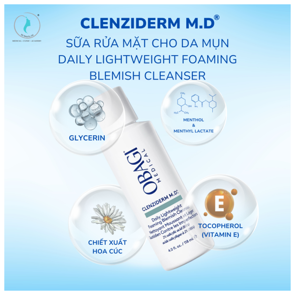 Sữa rửa mặt cho da mụn Obagi Clenziderm MD Daily Lightweight Foaming Blemish Cleanser - Hình ảnh 3