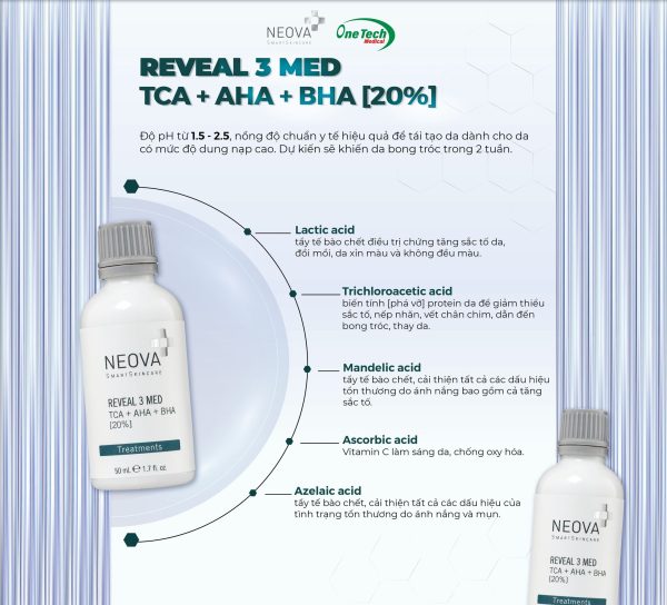 Dung dịch peel sáng mịn da Neova Reveal 3 Med TCA + AHA + BHA [20%] - Hình ảnh 2