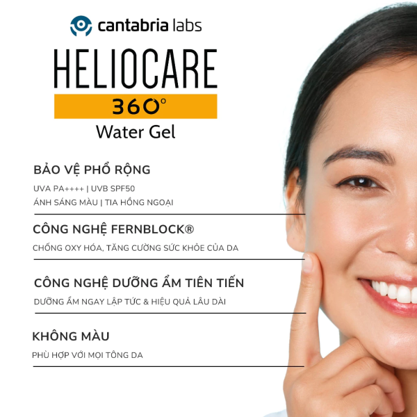 Kem chống nắng phổ rộng, không bết dính Heliocare 360º Water Gel SPF 50+ - Hình ảnh 3