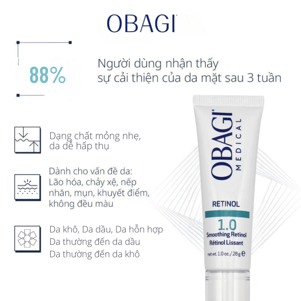 Tinh chất tái tạo da, giảm nếp nhăn sâu Obagi Smoothing Retinol 1.0 - Hình ảnh 4