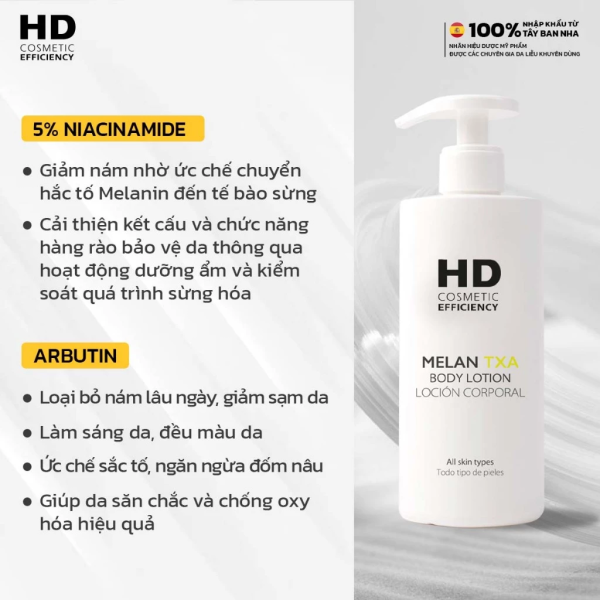 Sữa dưỡng thể giảm thâm nám, sáng da HD Cosmetic Efficiency Melan TXA Body Lotion - Hình ảnh 4
