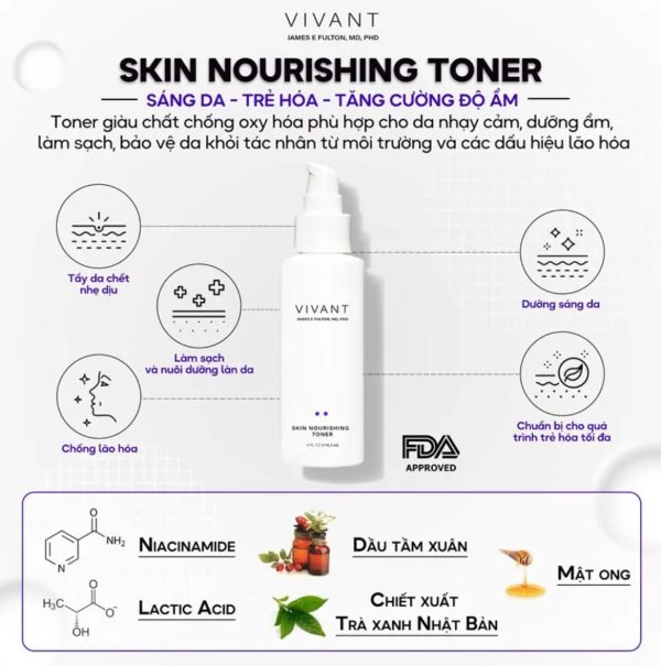 Nước cân bằng dịu nhẹ, hỗ trợ điều trị da mụn Vivant Skin Nourishing Toner - Hình ảnh 2