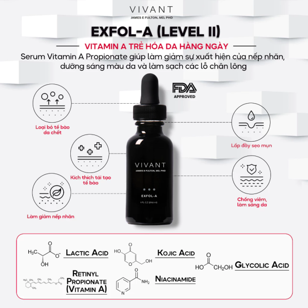 Serum Retinoid tái tạo giảm nhăn da, sẹo mụn và tăng sắc tố Vivant Exfol-A™ - Hình ảnh 5