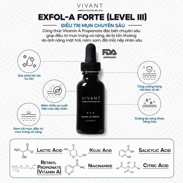 Serum tái tạo, hỗ trợ điều trị da mụn trứng cá nặng Vivant Exfol-A Forté™  - Hình ảnh 2
