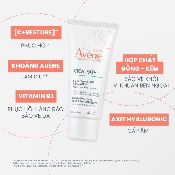 Sữa dưỡng phục hồi da sau peel, laser và xăm hình  Avène Cicalfate+ Hydrating Skin Repairing Emulsion - Hình ảnh 4