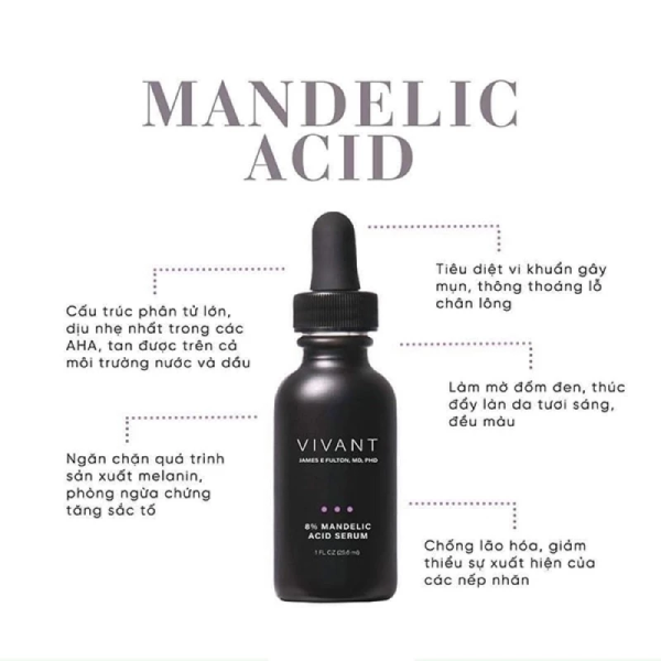 Tinh chất giảm mụn, chống lão hóa, sáng đều da Vivant 8% Mandelic Acid Serum - Hình ảnh 5
