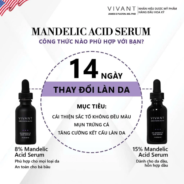 Tinh chất hỗ trợ trị mụn, trẻ hóa da Vivant 15% Mandelic Acid 3-in 1 Serum  - Hình ảnh 6