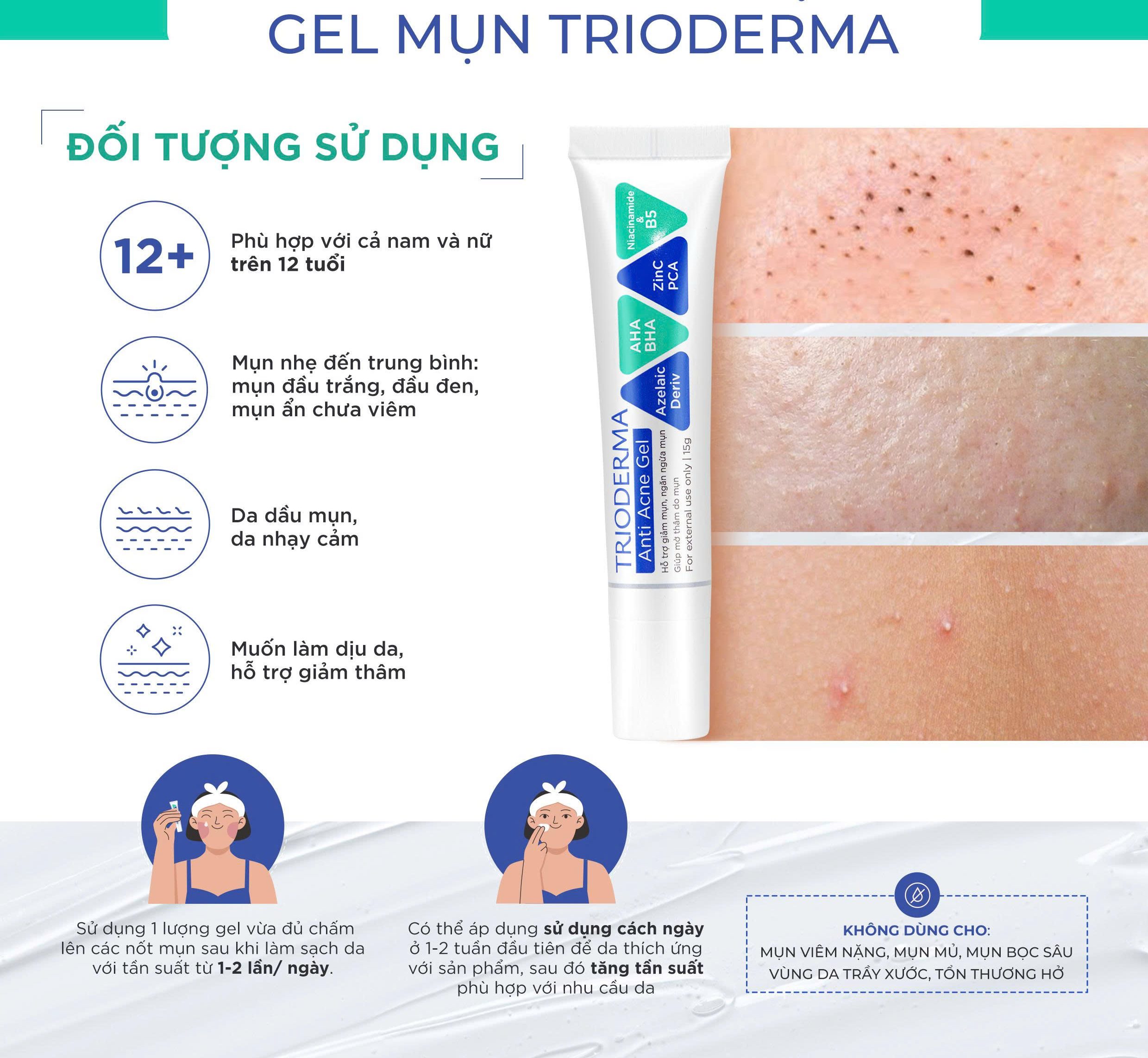 Gel bôi giảm mụn, kháng viêm, mờ thâm Trioderma Anti Acne Gel - Hình ảnh 14