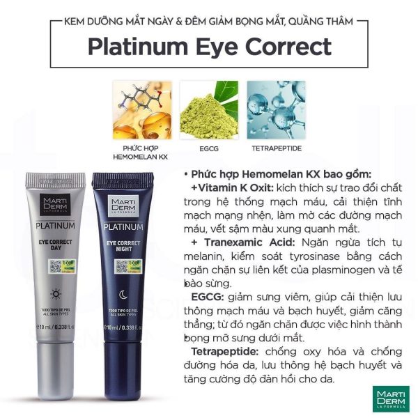 Bộ kem dưỡng giảm thâm bọng mắt, dùng ngày & đêm MartiDerm Platinum Eye Correct - Hình ảnh 6