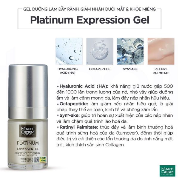 Gel dưỡng làm đầy rãnh nhăn đuôi mắt, khóe miệng và vùng trán MartiDerm Platinum Expression  - Hình ảnh 2