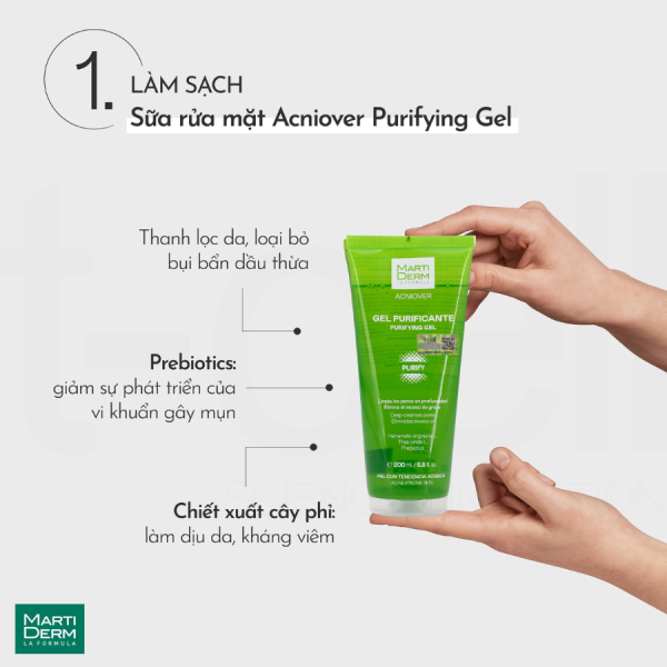 Gel rửa mặt sạch sâu, giảm dầu nhờn cho da mụn MartiDerm Acniover Purifying Gel - Hình ảnh 3