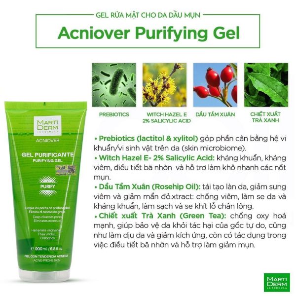 Gel rửa mặt sạch sâu, giảm dầu nhờn cho da mụn MartiDerm Acniover Purifying Gel - Hình ảnh 2