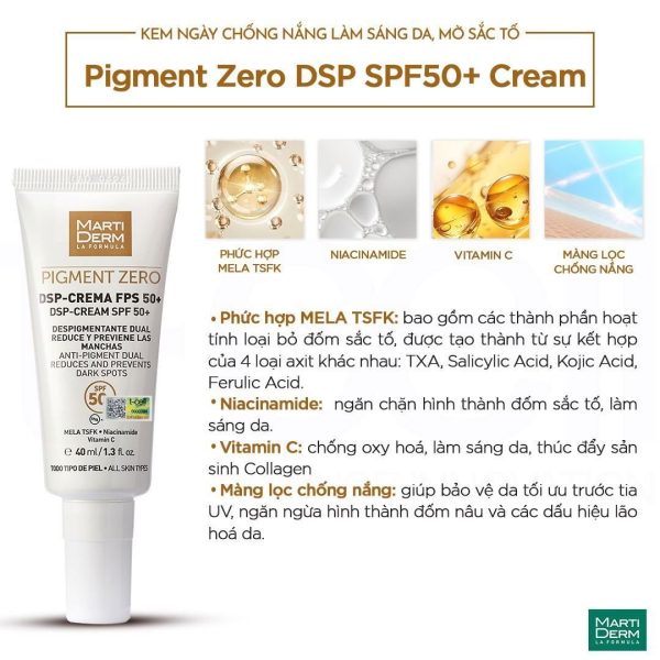 Kem điều trị đốm nâu, làm sáng da và chống nắng MartiDerm Pigment Zero DSP SPF50+ Cream - Hình ảnh 2