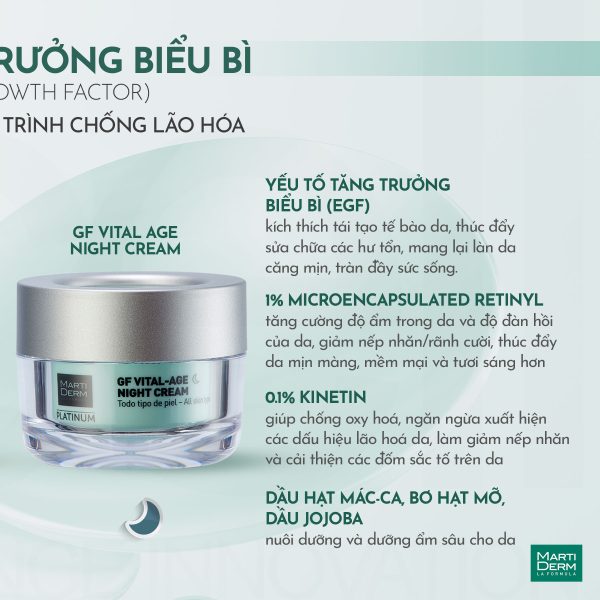 Kem dưỡng hỗ trợ trị mụn, tái tạo mới làn da MartiDerm Platinum GF Vital Age Night Cream - Hình ảnh 4