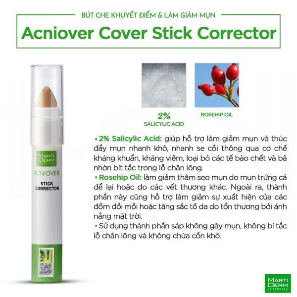 Bút che khuyết điểm, giảm thâm và mụn sưng viêm MartiDerm Acniover Cover Stick Corrector - Hình ảnh 3