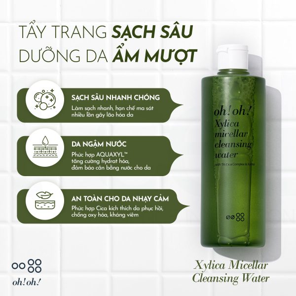Nước tẩy trang làm dịu và phục hồi màng lipid cho da oh!oh! Xylica Micellar Cleansing Water - Hình ảnh 4