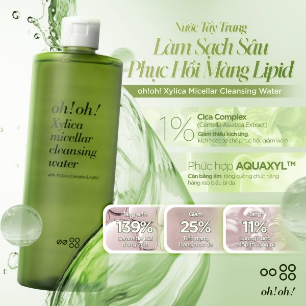 Nước tẩy trang làm dịu và phục hồi màng lipid cho da oh!oh! Xylica Micellar Cleansing Water - Hình ảnh 6
