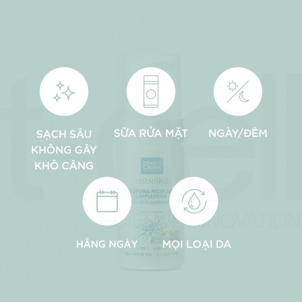Sữa rửa mặt tạo bọt, cân bằng hệ vi sinh cho da MartiDerm Essentials Micellar Cleansing Foam - Hình ảnh 3