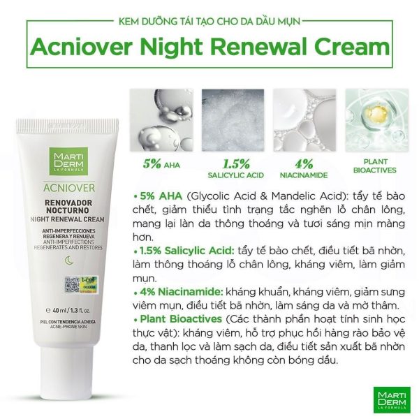 Kem dưỡng ban đêm tái tạo, giảm mụn MartiDerm Acniover Night Renewal Cream - Hình ảnh 2