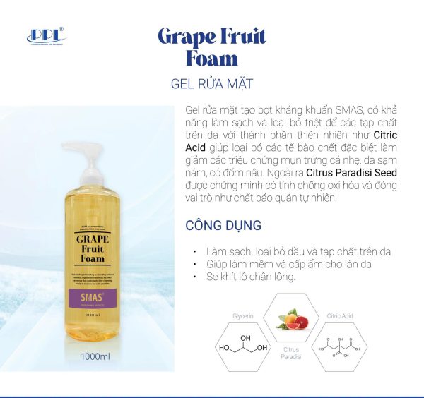 Gel rửa mặt sạch sâu, làm sáng da SMAS Grape Fruit Foam - Hình ảnh 2