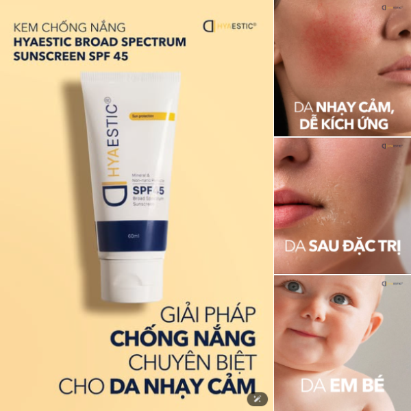 Kem chống nắng dịu nhẹ, không nhờn rít Hyaestic Mineral & Non-nano Particle Broad Spectrum Sunscreen SPF 45 - Hình ảnh 2