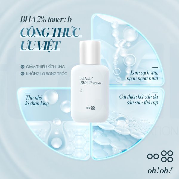 Nước cân bằng da, tẩy tế bào chết sạch sâu Oh!oh! BHA 2% Toner : b - Hình ảnh 2