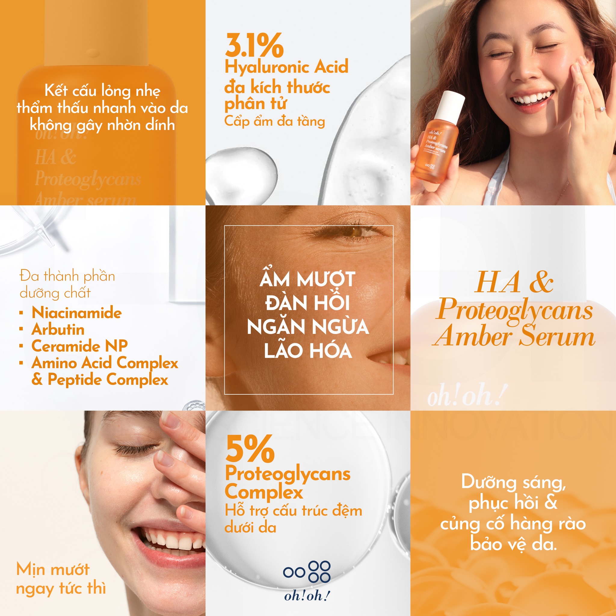 Tinh chất dưỡng ẩm sâu, căng mướt mềm mịn da oh!oh! HA & Proteoglycans Amber Serum - Hình ảnh 4