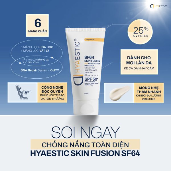 Kem chống nắng, giảm viêm đỏ da Hyaestic Skin Fusion SF64 Sun And Pollution Protector SPF50+ - Hình ảnh 4