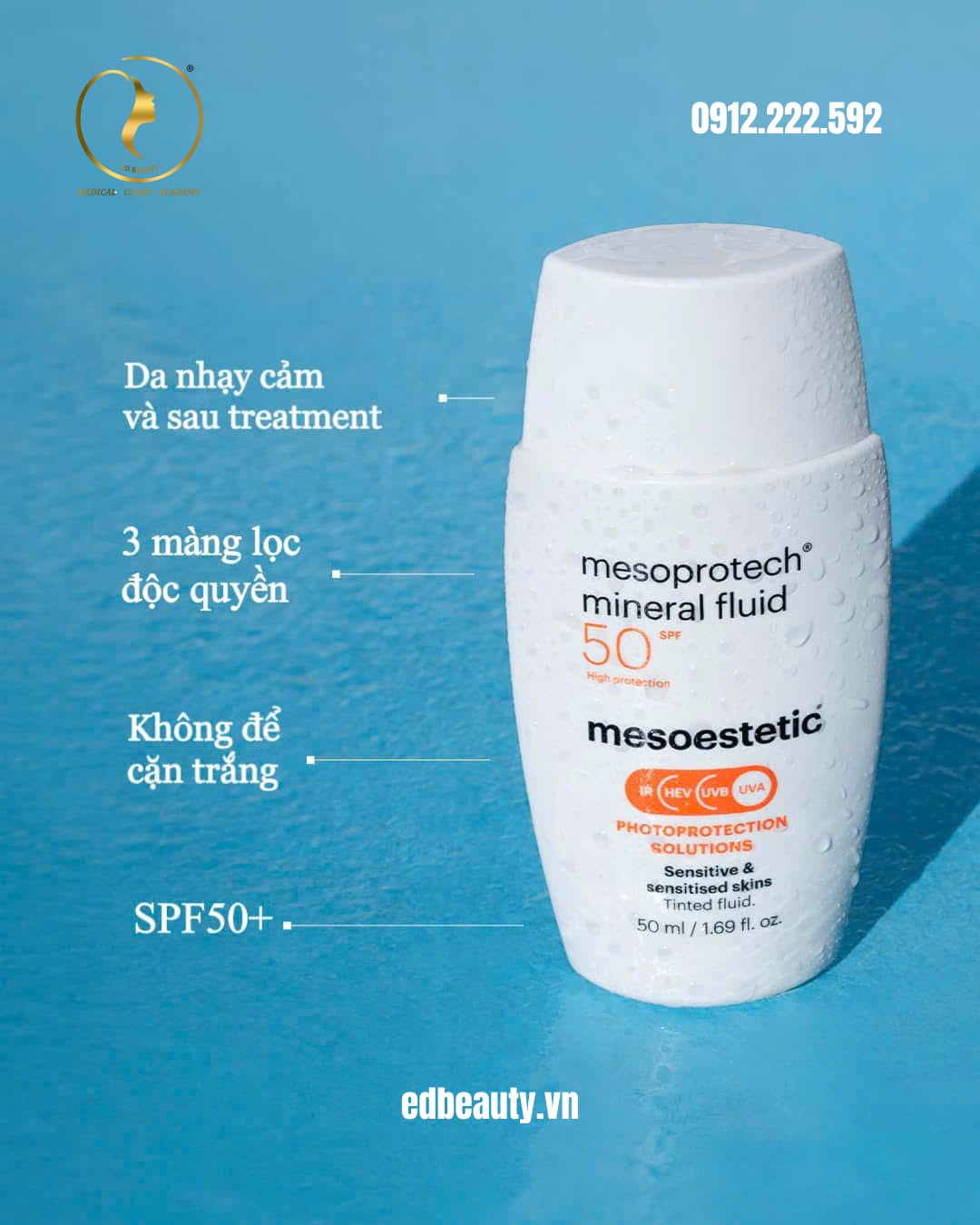 Kem chống nắng cho da nhạy cảm và sau trị liệu Mesoestetic Mesoprotech® Mineral Fluid SPF50+ - Hình ảnh 3