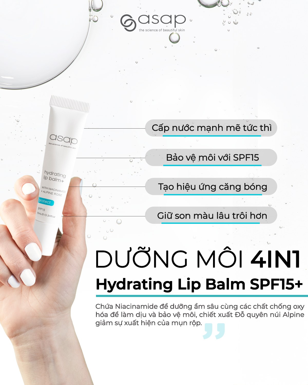 Kem dưỡng, chống nắng và ngăn ngừa mụn rộp môi Asap Hydrating Lip Balm+ - Hình ảnh 2