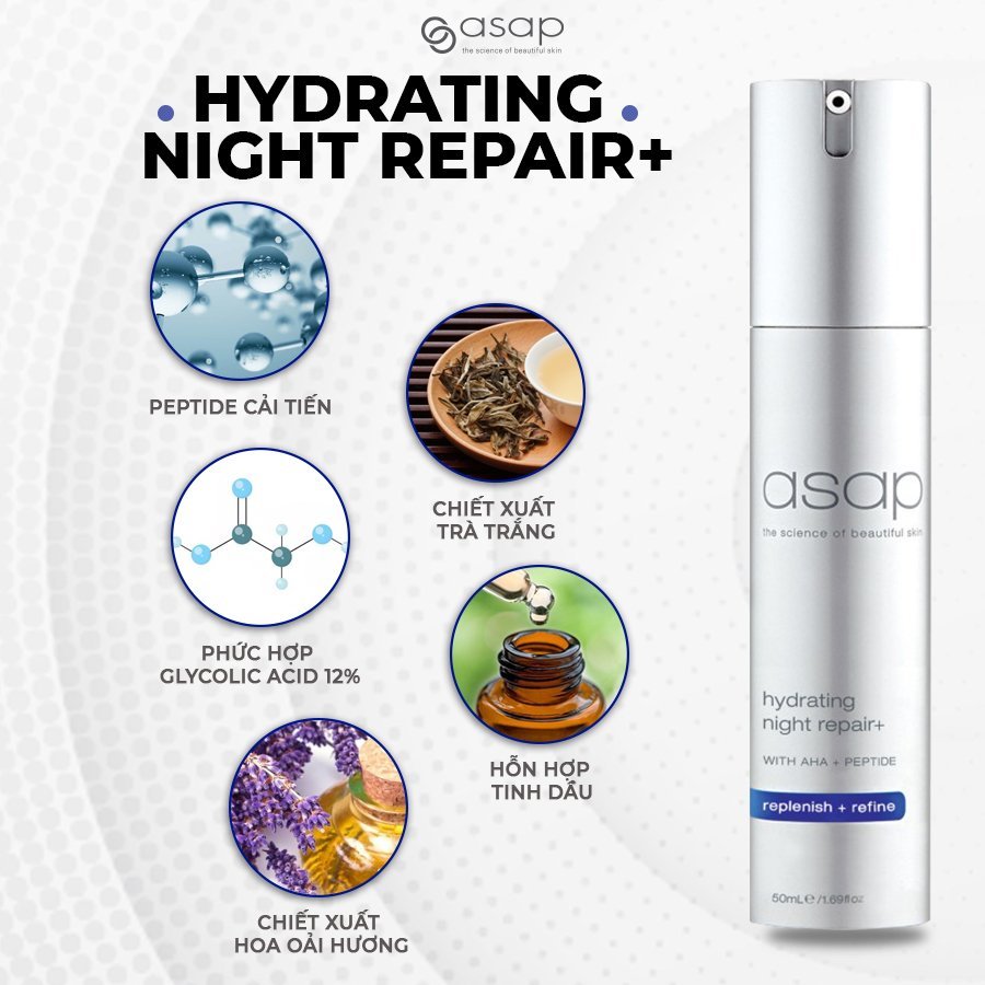 Kem dưỡng đêm AHA, peptide tái tạo và phục hồi da Asap Hydrating Night Repair+ - Hình ảnh 2