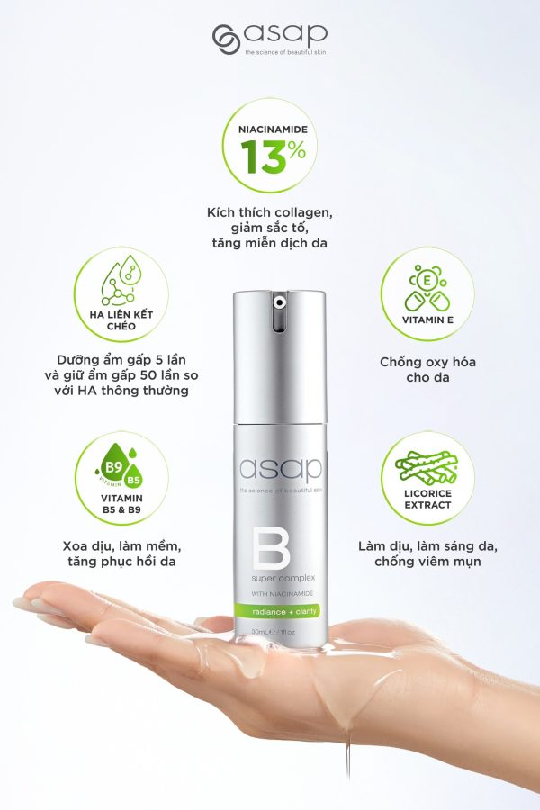 Serum siêu cấp ẩm, làm sáng và thu nhỏ lỗ chân lông Asap Super B  Complex - Hình ảnh 5