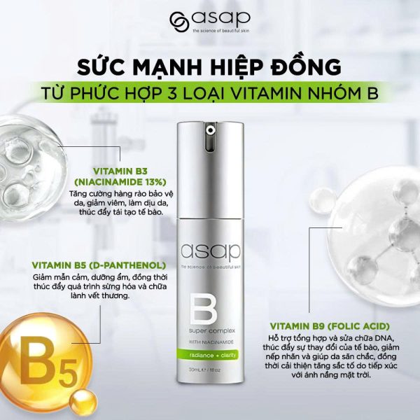 Serum siêu cấp ẩm, làm sáng và thu nhỏ lỗ chân lông Asap Super B  Complex - Hình ảnh 4