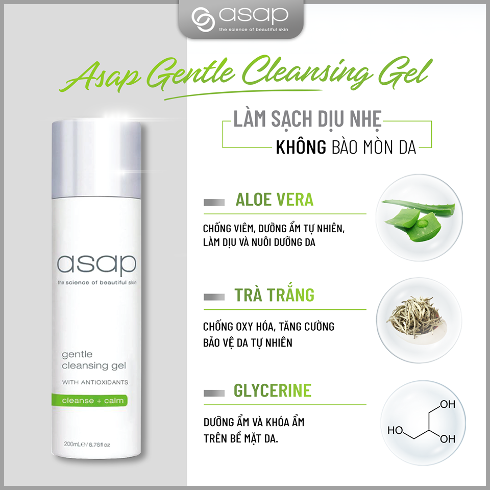 Sữa rửa mặt dịu nhẹ, duy trì độ ẩm và cân bằng da Asap Gentle Cleansing Gel - Hình ảnh 2