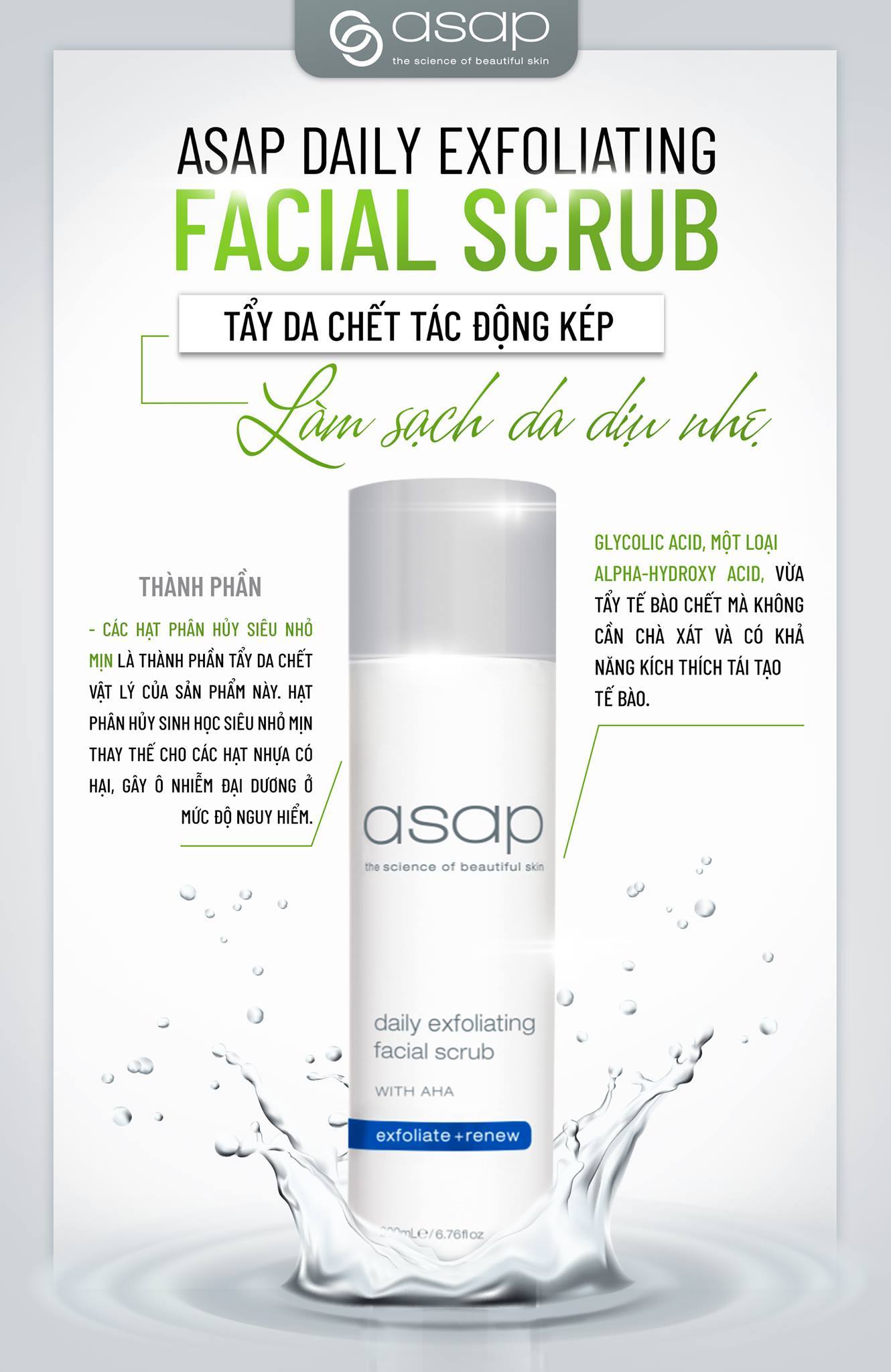 Tẩy tế bào chết giúp làm sáng, mịn da Asap Daily Exfoliating Facial Scrub - Hình ảnh 3