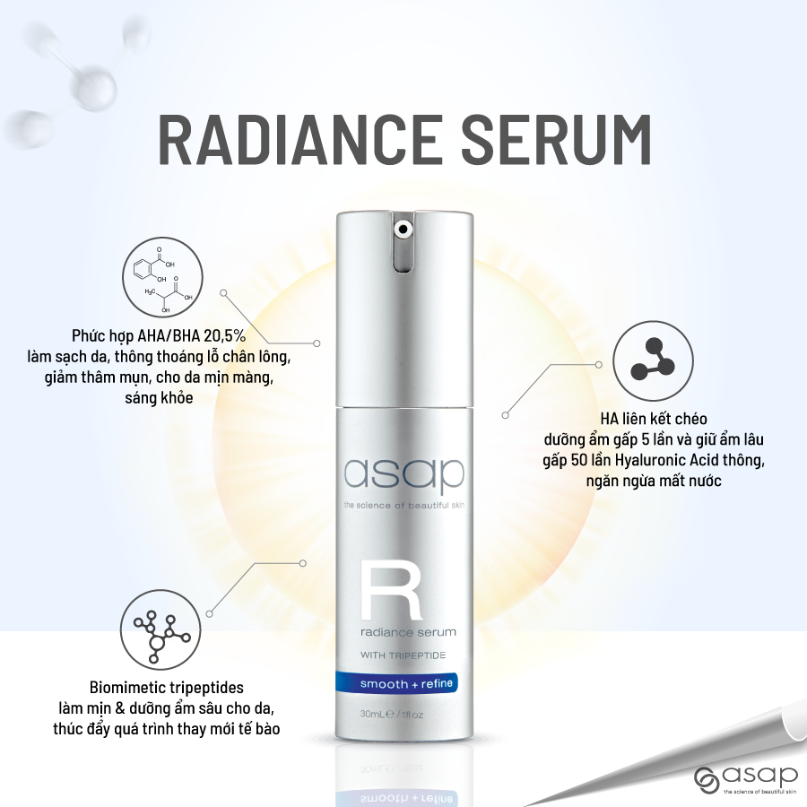 Tinh chất AHA BHA và peptide làm sáng, giảm mụn, mờ sắc tố Asap Radiance Serum - Hình ảnh 3