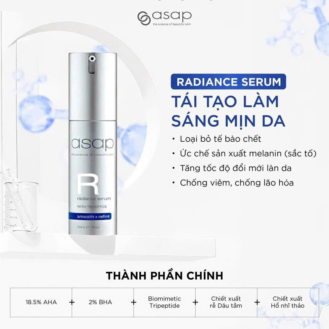 Tinh chất AHA BHA và peptide làm sáng, giảm mụn, mờ sắc tố Asap Radiance Serum - Hình ảnh 2