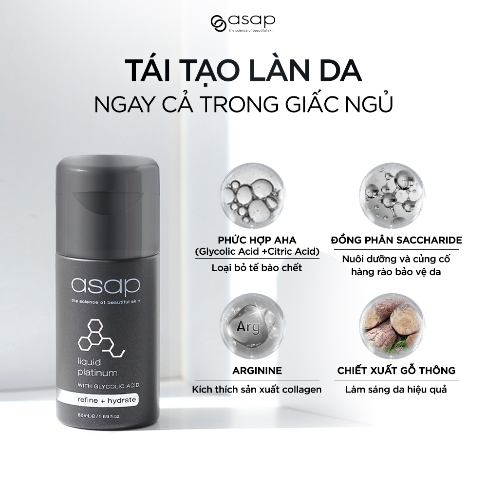 Tinh chất AHA tái tạo da qua đêm, giữ ẩm và sáng mịn da Asap Liquid Platinum - Hình ảnh 3