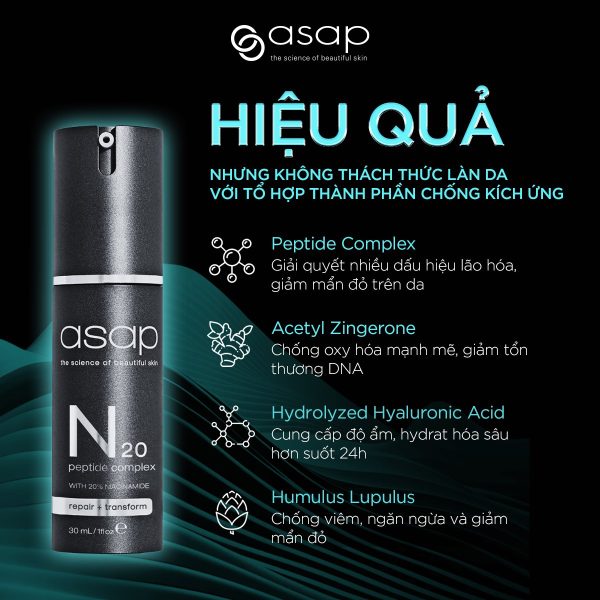 Tinh chất cải thiện lỗ chân lông, giảm lão hóa và làm sáng mịn da Asap N20 Peptide Complex - Hình ảnh 2