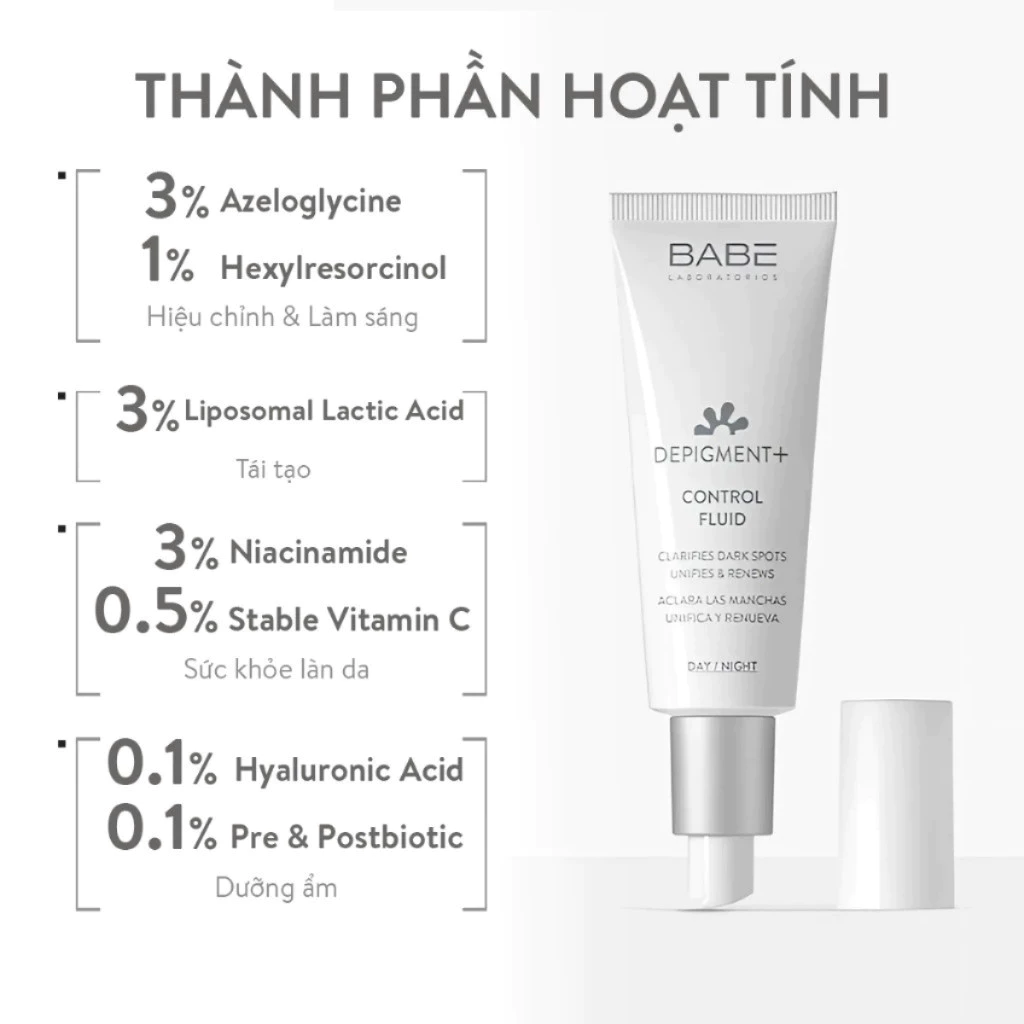 Kem dưỡng sáng da, mờ thâm nám Babe Depigment+ Control Fluid Cream - Hình ảnh 4